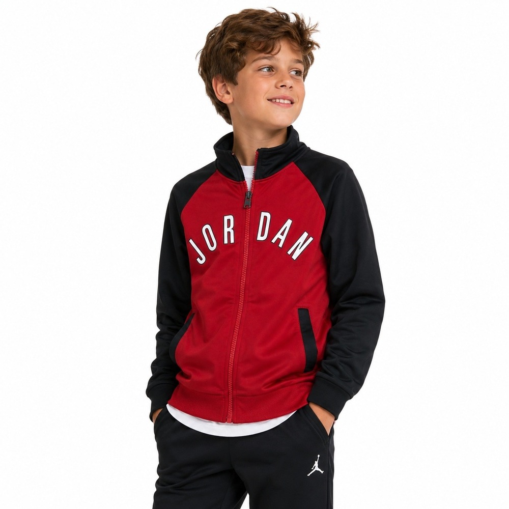 Jordan Boys Jumpman Logo Colorblock Track Jacket Red Black Sporty Size 7